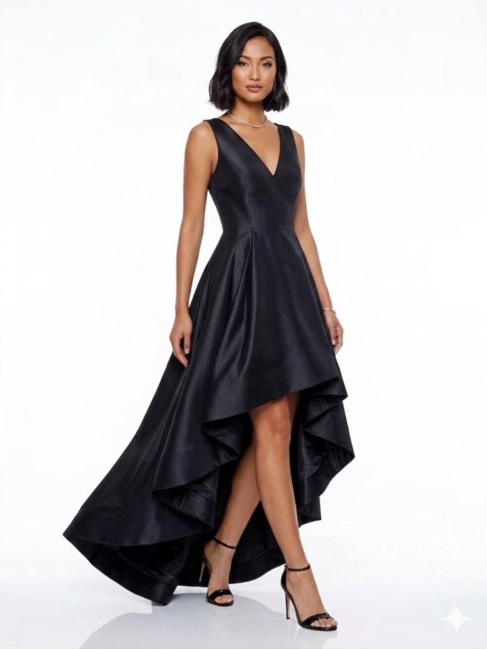 NWT Calvin Klein Black Satin High-Low Evening Gown (Size 4)